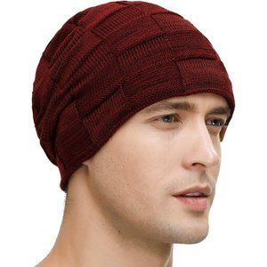 NEW Winter Hats for Guys Cool Beanies Mens - Wine Red
